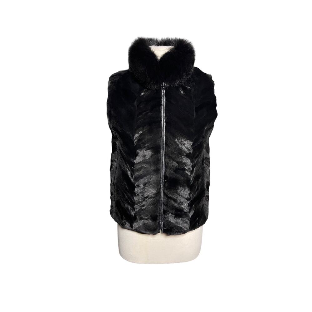 CHOSEN Women’s Black 100% Real Fox Fur Zip Up Vest Vintage Y2K